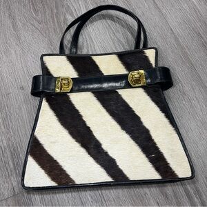 Vintage 1960s Zebra Skin & Leather Handbag – Rare Mid‑Century Exotic Purse